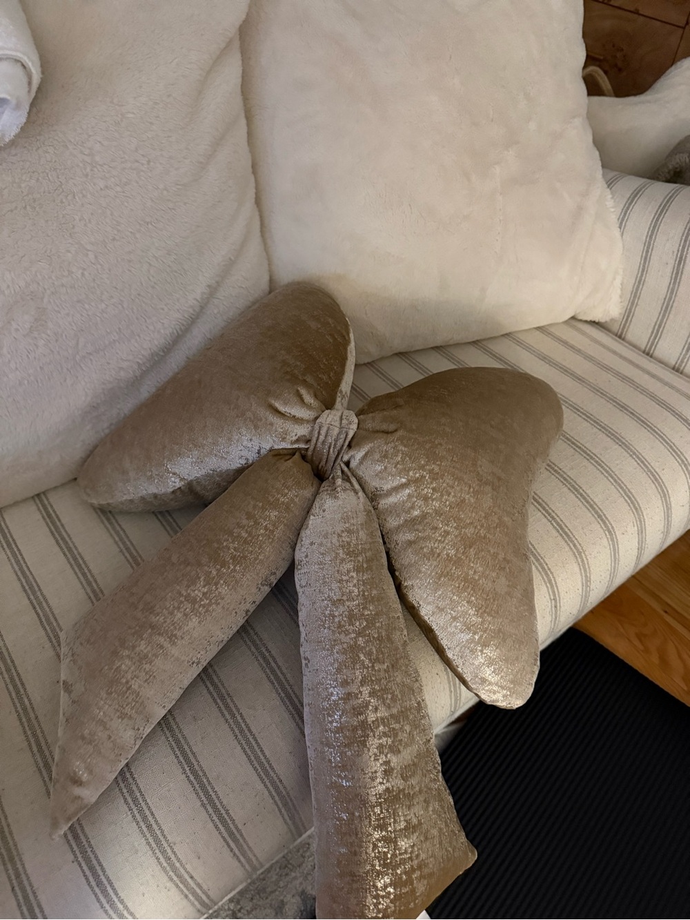 Velvet Bow Accent Pillow in Taupe